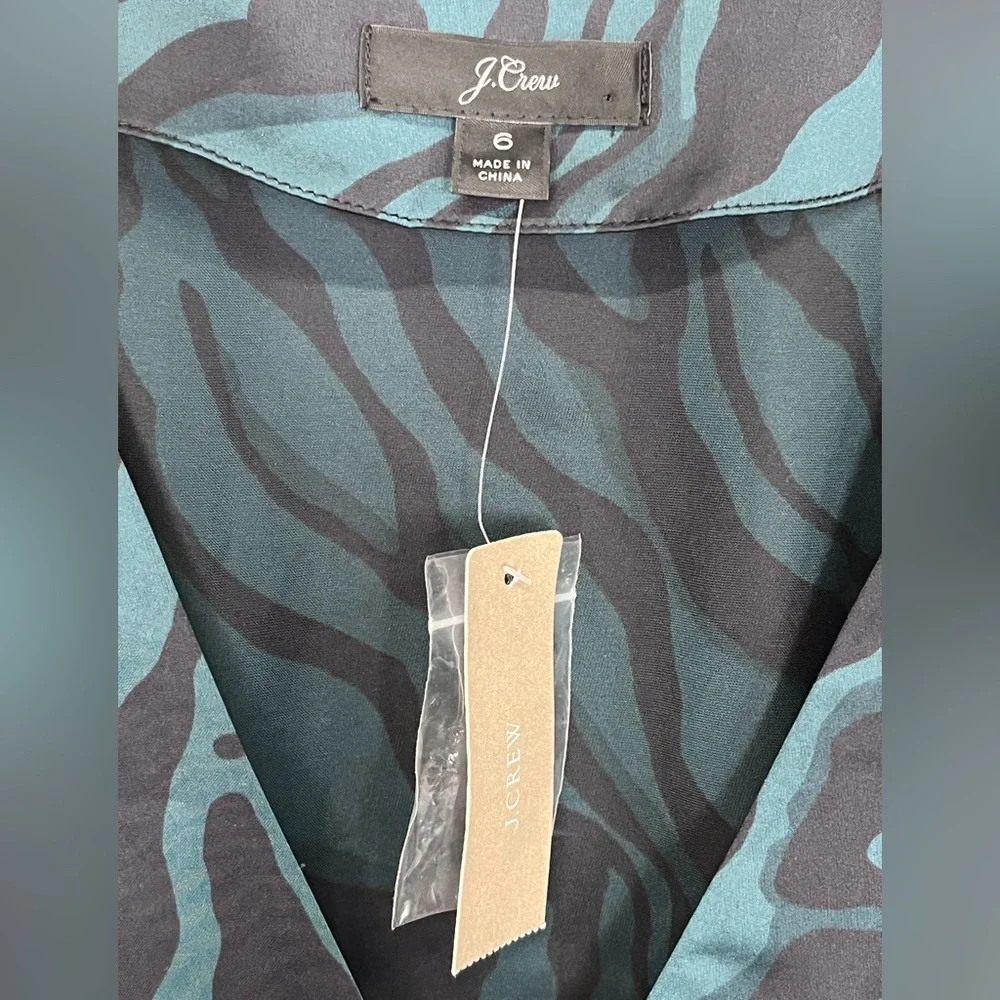 NWT J. Crew | Green Black Zebra Print Long Sleeve Button Front Side Zip Blouse 6